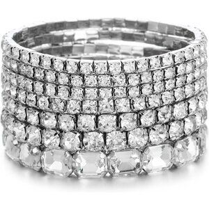 🔥 Winssigma Stretch Bracelets Women Silver Bridal Stackable Rhinestone Jewelry
